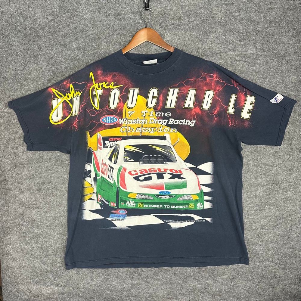 Vintage John Force 7 Time Winston Champion T Shirt Mens XL Castrol GTX‎ Racing